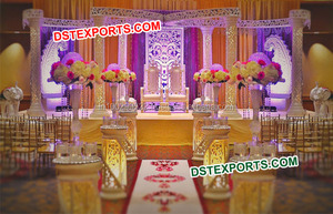 Mandap Dorado Jali para Bodas Musulmanas, Juego de Mandap con Pilares Tallados en Oro, Mandap Redondo de Seis Pilares para Bodas en Venta en Melbourne - Product Image 2