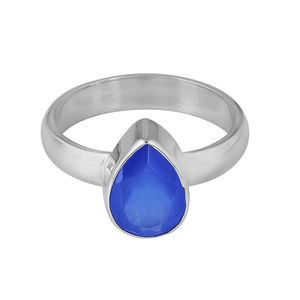 Casa De Plata Vintage Style 925 Bague en argent sterling Calcédoine bleue naturelle Pierre précieuse taille poire Fournisseur de bijoux en gros - Product Image 1