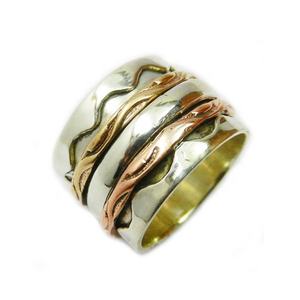 Handmade Three Tone 925 Sterling Silver <b>Brass</b> Copper Spinner <b>Ring</b> Party Wear Jewelry Eternity Vermeil <b>Rings</b> Gift - Product Image 1