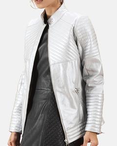 Fashion Dark Beige <b>Leather</b> Biker <b>Jacket</b> Sporty Look <b>Women</b> <b>Real</b> <b>Leather</b> Wholesale New Arrivals Customized Design - Product Image 4