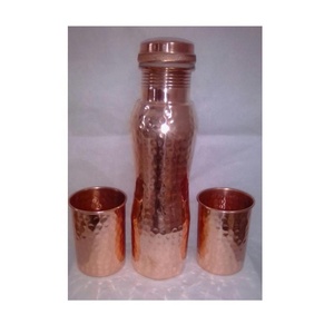 Traditional Design <b>Set</b> of 1 Hammered Copper Water Bottle With <b>2</b> Copper Bottle Premium Quality Copper Water Bottle for Sale - Product Image 2