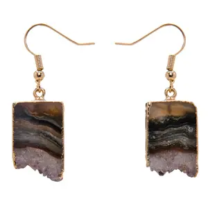 Stunning shining Amazing Small Amethyst Slice Earring Gold and Silver Plated - Eco Rocks Brazil