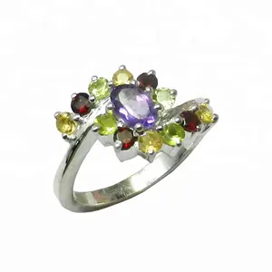 Latest Design Eternity Vermeil 925 Sterling Silver <b>Ring</b> Amethyst Citrine Gemstone Bezel Setting for Weddings Parties Wholesale - Product Image 1