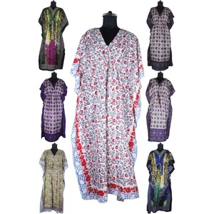 Coton indien Sexy Long Caftan Femmes Abaya Dubai Plus Size Tunique D'été Top Design À La Mode Imprimé Floral Coton Caftan - Product Image 1