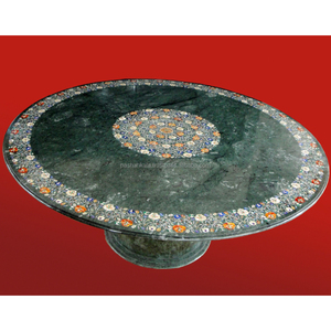 Plateau de Table rond incrusté de marbre, avec Base en marbre, 15 pouces - Product Image 1