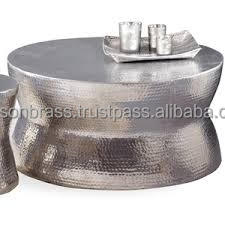 Table basse en aluminium martelé argenté pour jardin, table centrale - Product Image 6