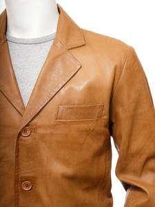 Blazer en cuir pour homme de qualité supérieure, couleur brun clair, veste en cuir souple - Product Image 4