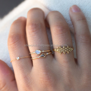 Bague de fiançailles en or jaune massif de 14 carats, pierre de lune taille poire véritable, fournisseur de bijoux en or massif - Product Image 4