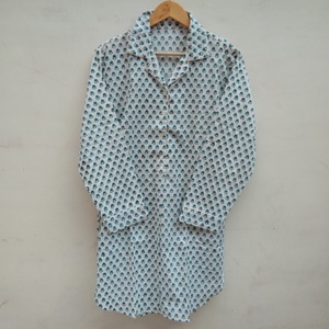 High Quality Cotton Block Printing Fabric <b>Shirt</b> Button Down Closure, Long Sleeve Comforter Ladies <b>Night's</b> Sleepwear Blouse <b>Shirt</b> - Product Image 1