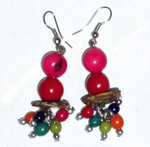 Handmade Peruvian Fashion Drop Earrings for Women Beaded with Natural Seed <b>Beads</b> and Colored Coconut <b>Shell</b> Wholesale - Product Image 1