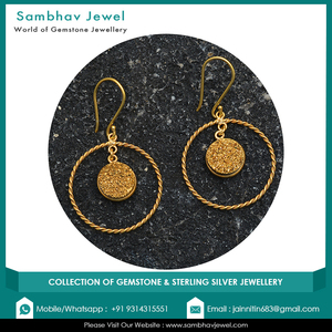 Pendientes de Plata de Ley 925 con Gancho, con Piedra Preciosa de Cuarzo Drusa Natural Personalizada, Chapados en Oro, para Mujer, Joyería de Moda Boho - Product Image 3