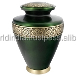 Diseño de Hojas Vivas verdes, urna de Metal de estilo americano, Brassworld, suministros funerarios Premium para adultos de India de Metal y latón - Product Image 2
