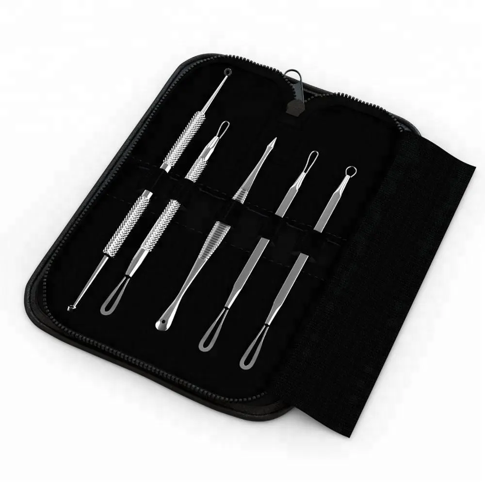 blackhead blemish remover kit 100% stainless steel wholesale black head remover tool with leather case