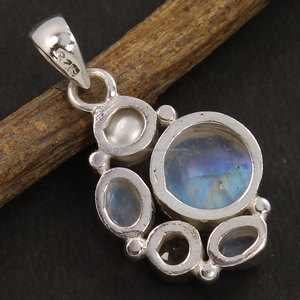 จี้เงินแท้ 925 ประดับพลอยหลากสีธรรมชาติ รุ้งมูนสโตน และพลอยอื่นๆ ทรงกลมและวงรี สำหรับทุกเพศ - Product Image 2