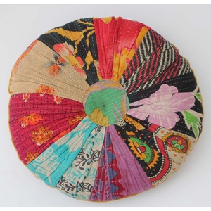 Cojín trasero redondo personalizado al por mayor Patchwork viejo Rali con Kantha Work PV meditación Yoga asiento cojín para adultos - Product Image 5