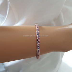 <b>Rose</b> <b>Gold</b> Micro Pave CZ Diamond Rainbow <b>Bangle</b> Bracelet P. 925K Sterling Silver Gift With Zircon Stone - Product Image 2