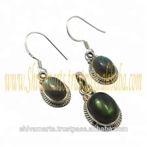 Conception la plus chaude bijoux en gros Labradorite ovale pierres précieuses boucle d'oreille pendentif ensemble de bijoux fins pour femme - Product Image 2