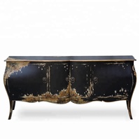 Commode ancienne européenne française en bois massif bombé – Meuble de rangement durable de style farmhouse pour salon, hôpital, école, salle de sport