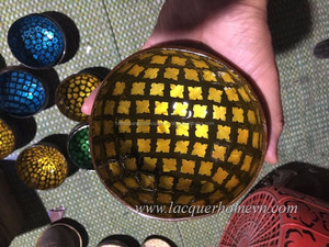 Pink Flowers Design Inlay Inside Coconut Shell Bowls, Bamboo Bowls from Vietnam - Product Image 3