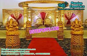 Grand Mandap สำหรับงานแต่งงานฮินดูไฟเบอร์กลาสสีทองทันสมัยน้ำหนักเบาตกแต่งงานอีเวนต์ - Product Image 2