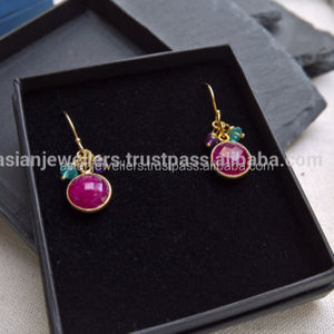 Dyed Ruby gemstone 925 sterling silver <b>earrings</b> vermeil gold - Product Image 1