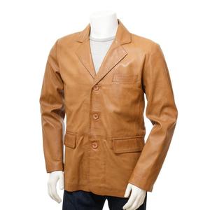 Blazer en cuir pour homme de qualité supérieure, couleur brun clair, veste en cuir souple - Product Image 1