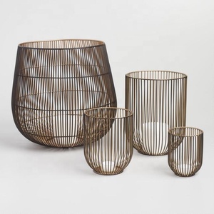 Set of 4 Modern Wire <b>Lanterns</b> with <b>Candle</b> Holders Elegant Design for Home Decor and Ambient Lighting in Various Sizes - Product Image 1
