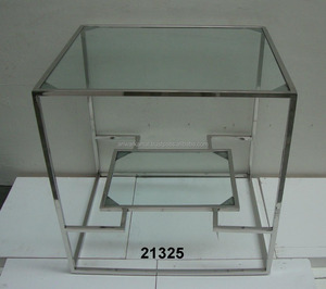 Table basse d'angle avec cadre en acier inoxydable, avec plateau en verre - Product Image 1