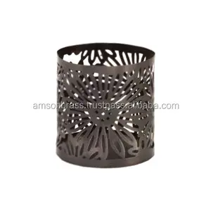 Votive Candle Holder Bronze Finishes Flower Design Votive Candle Holder for Home Decor Luxury Etching Design Metal