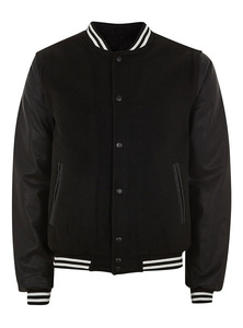 Chaqueta universitaria de dos tonos con mangas de cuero Chaqueta universitaria con mangas de cuero y forro acolchado - Product Image 2