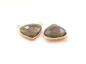 Beautiful Smoky Quartz Gemstone Heart Shape Double Bail Faceted Bezel Connector Gold Plated Brass <b>Jewelry</b> Making <b>Findings</b> Charm - Product Image 4