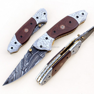 Couteau de poche de chasse en acier Damas de qualité industrielle fait à la main, manche en bois, couteau pliant (ZR # 290) Support OEM à changement rapide - Product Image 3