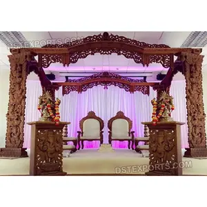 Indian Wedding Ganesha Carving Wooden Mandap Wedding Wooden Carved Antique Mandap Ancient Temple Look Wedding Mandap