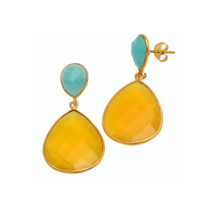 ต่างหูแบบห้อยทำจากเงินสเตอร์ลิง925อัญมณีอเมซอนชุบทองพลอยสีเหลืองธรรมชาติสำหรับเป็นของขวัญแต่งงาน - Product Image 1
