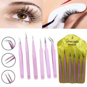 Ensemble de 6 pinces à épiler pour sourcils et cils en acier inoxydable rose, à pointe incurvée, finition miroir, antistatiques 2026 - Product Image 2