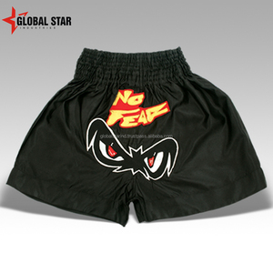 มวยมวยที่มีคุณภาพสูงมวยไทยกางเกงขาสั้นสีดำที่มีลักษณะไม่กลัว - Product Image 2