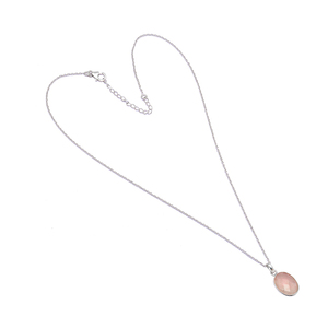 Collar ovalado de Plata de Ley 925 con piedras preciosas de cuarzo rosa Briolette para mujer para bodas - Product Image 1