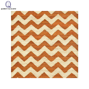Alfombra de yute de cáñamo para uso en exteriores, estera de yute de cáñamo, respetuoso con el medio ambiente, Diseño a rayas de color naranja y crema, 100% - Product Image 1