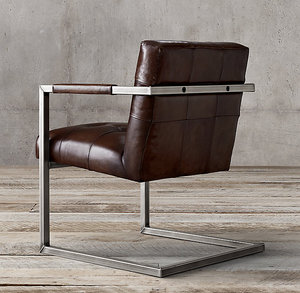 Chaise à dossier robuste industriel en cuir - Product Image 4