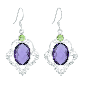 Pendientes colgantes Vintage de Plata de Ley 925 con peridoto de amatista facetada, joyería hecha a mano, pendiente de forma ovalada para regalo, casa de plata - Product Image 1