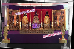 Bollwood-Conjunto de escenario de boda de oro, decoración de escenario de boda india, recepción de escenario - Product Image 5