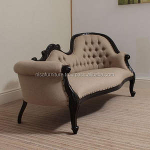 Sofá Chaise Longue de Madera Maciza de Caoba Tallada, Estilo Moderno Francés, Acabado Negro Antiguo, Muebles para Sala de Estar - Product Image 5