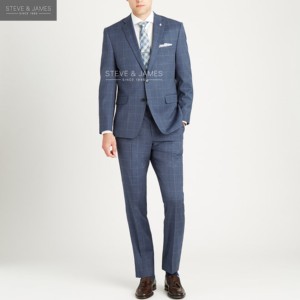 Pantalones azul de abrigo de lana de Cachemira para hombre, traje personalizado, dos botones, último estilo - Product Image 1