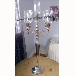 Candélabres hauts en aluminium pour la décoration de mariage et de fête Bougeoirs à 5 bras en aluminium avec bougeoir en verre - Product Image 6