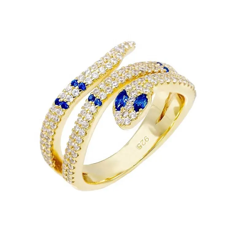 אופנה היפ הופ Zirconia גדול סטרלינג כסף 925 נחש אצבע תכשיטי טבעת מסיבת קוקטייל