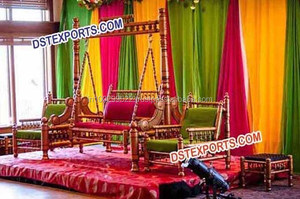 Balançoire Sankheda en bois avec chaises assorties en bois sculpté balançoire Jhula ensemble balançoires de mariage indien australie - Product Image 3