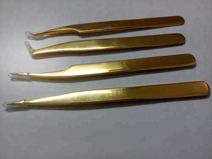 Pinces à cils dorées, outils pour extensions de cils avec logo personnalisé, pinces à volume en acier inoxydable pour cils - Product Image 4