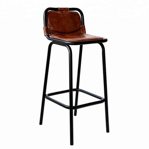 Tabouret de bar industriel moderne en métal avec siège en cuir antique pour meubles de restaurant - Product Image 3