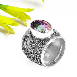 Anillo de Plata de Ley 925 sólida a la moda, Topacio místico, piedras preciosas, forma ovalada, ajuste de bisel, clásico para mujeres de aniversario de boda - Product Image 1