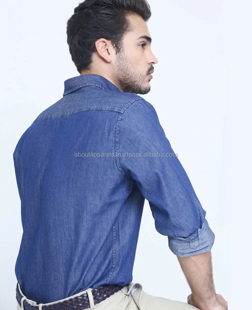 Camisa jeans mais barata para homens, camisa jeans masculina atacado de fábrica